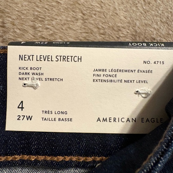 American Eagle Low Rise Kick Boot Jeans 896 - Dark Wash - 4 X-Long (27) - Picture 6 of 8